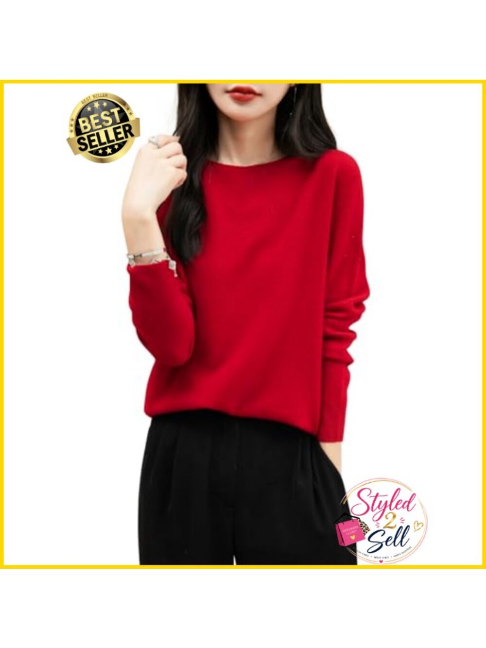 100% Merino Wool Seamless Crewneck Long Sleeve Knit Sweater Pullover